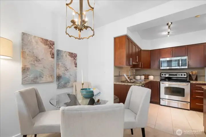 Dedicateddining space anchored within the open floor plan
