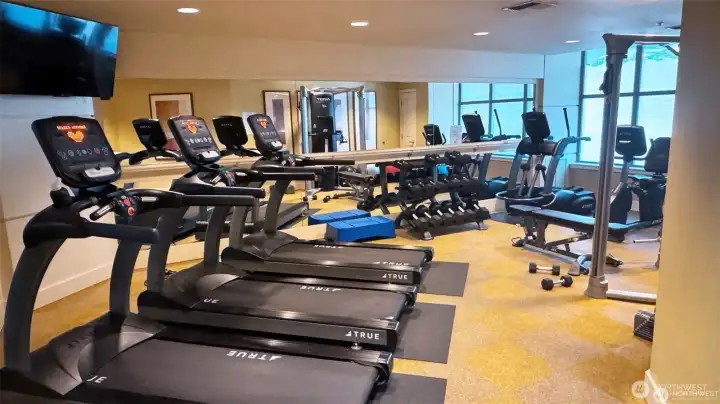 On site fitness center with bathroom for convienient daily living