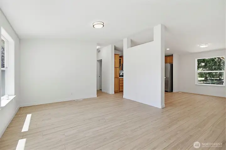 Living room with new paint & flooring. Living room with new paint & flooring.