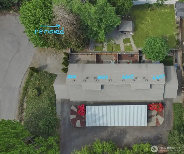 Aerial view, dead tree has been removed.