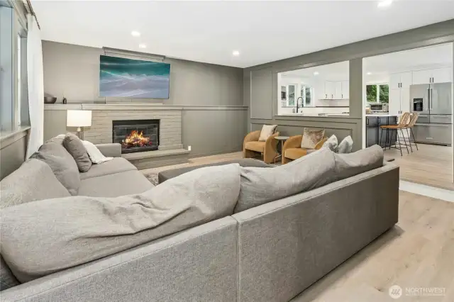 Living room off of the kitchen/dining with gas fireplace