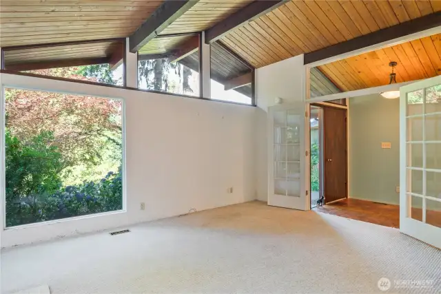 front living room with French doors and fireplace