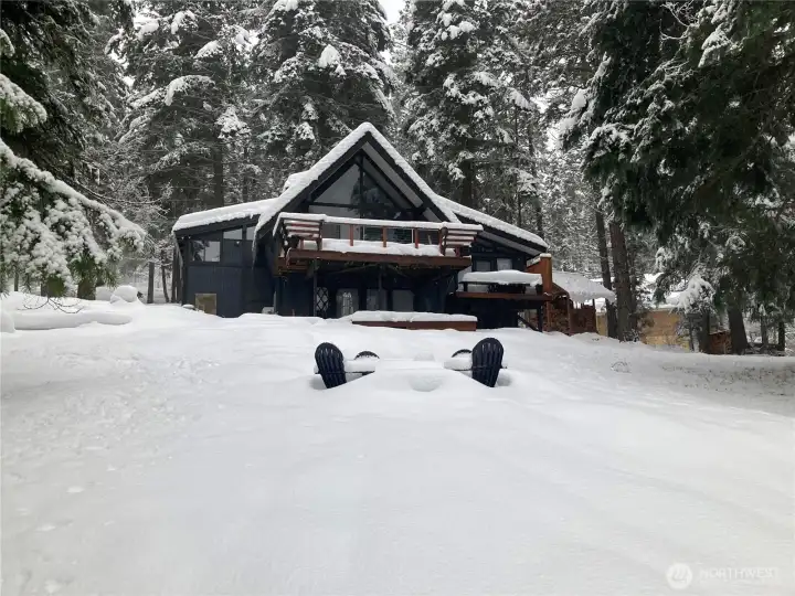 Back of home in the snow