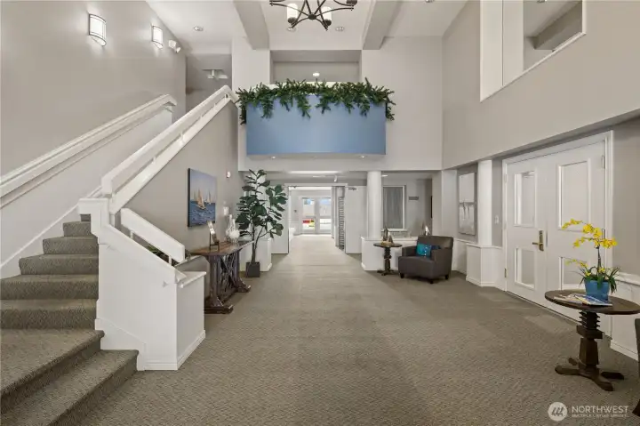 Lobby entrance; elevator located straight ahead