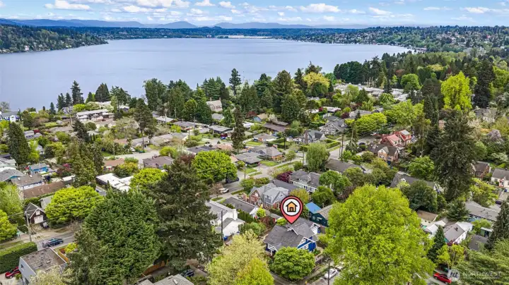 That's Lake Washington. One block east puts you on Seward Park Ave S — Martha Washington Park, Pritchard Island Beach, and 300 acres of forest trails within walking distance.