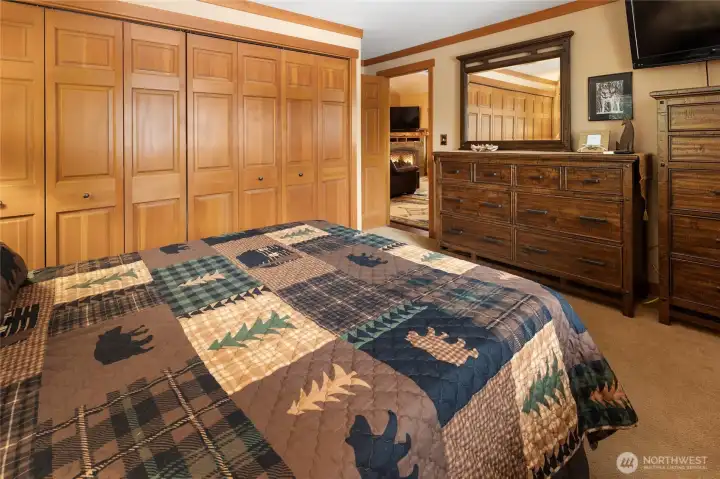 Another view of the large primary bedroom on the main floors. You can see what a massive closet there is in here.