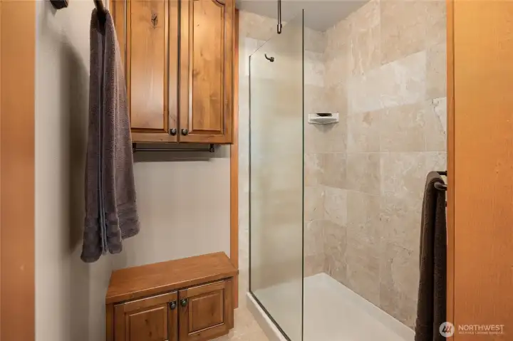 Beautiful custom shower in bathroom.