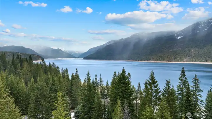 Beautiful view of Lake Kachess just a 1 minute walk away from this stunning home.