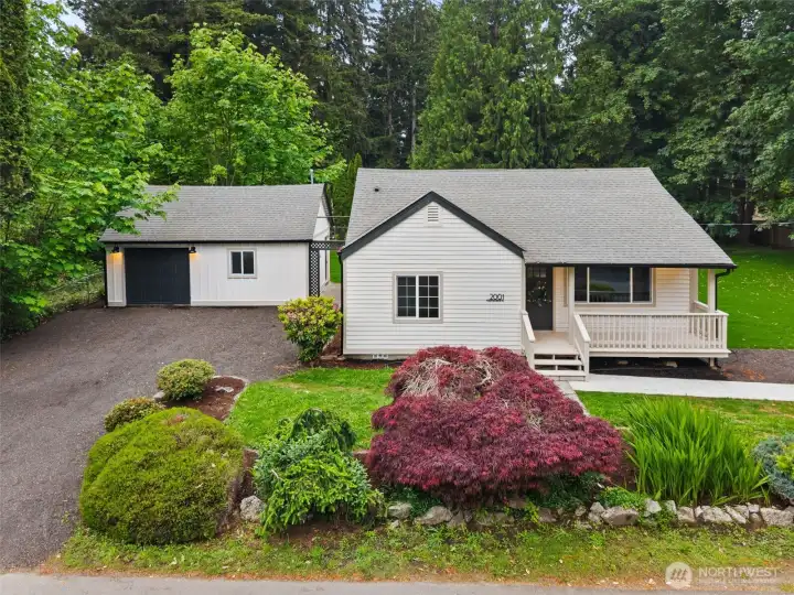 Front of home with detached garage