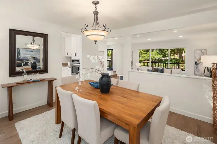 Made for entertaining with easy access to the living area & kitchen.