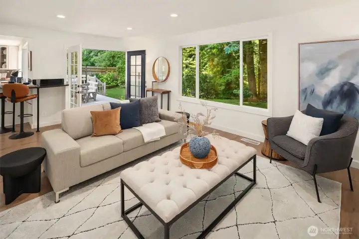 French doors open to the deck.
