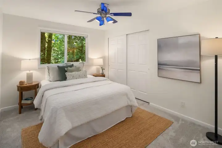 Third upstairs bedroom overlooking the green space.