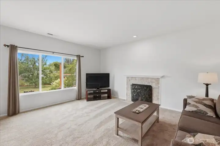 Family Room Gas F.P.-Oversize Windows Bring The Outdoors In!