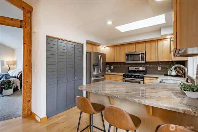 Kitchen space with large pantry and seating for 3 !