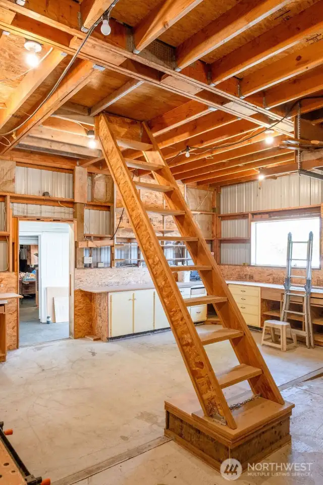 shop interior with second floor storage