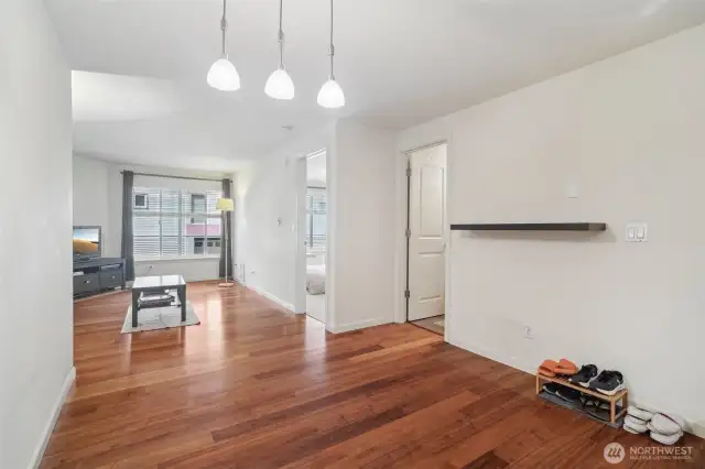 Open concept with beautiful wood floor