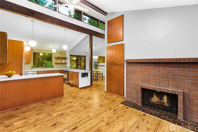 Open-concept kitchen and den