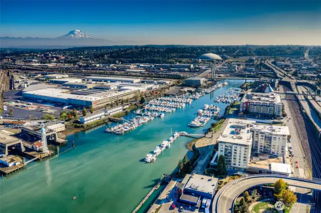 Here is an aerila view showing the mountain, the marina and The Esplanade. You can easily ommute to the Tacoma Dome for concerts and exhibitions.