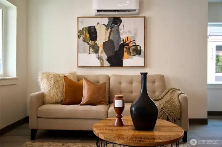 Staging is removed . Nice and bright and flexible for furnishing