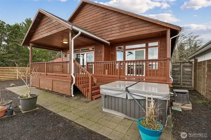 Back deck leads right to private hot tub