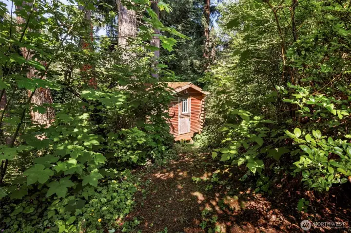 Cute play house/fort off backyard