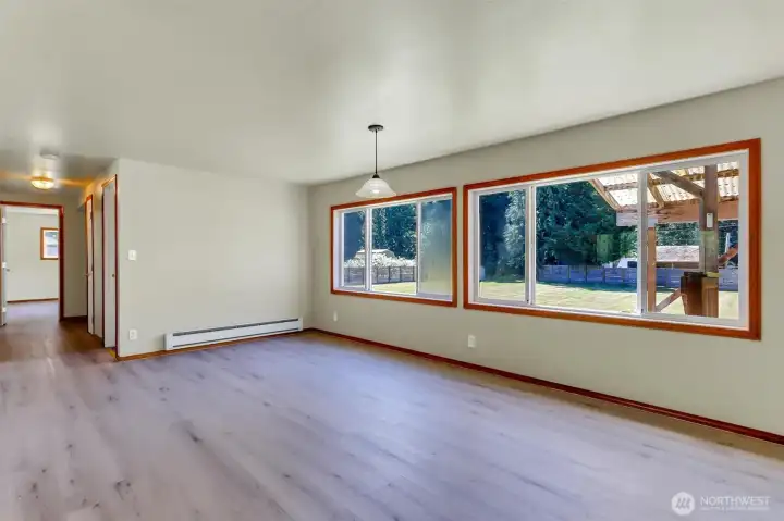 dining room with view of the back of the property.
