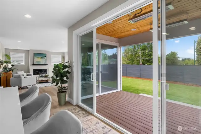 A fully enclosed backyard is private and accessible from the great room and off the kitchen.