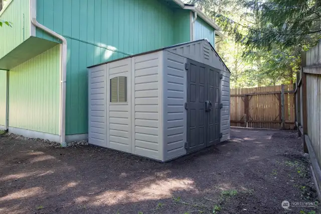 Large lockable storage shed for all your tools and toys.