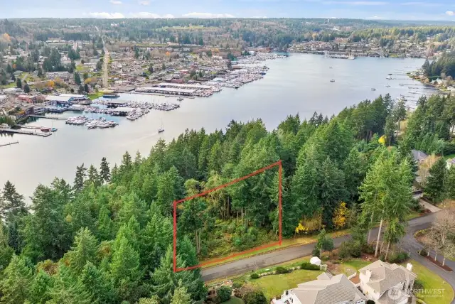 Rare opportunity to build a custom home with partial views of Historic Gig Harbor.  Surrounded by beautiful homes and perched atop Goodman Drive, you won't be disappointed in this location.