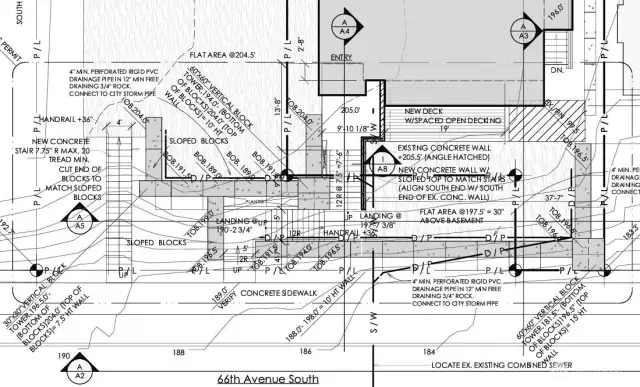 A blowup plan of the wall.  See attachments for permit set & Geotech.