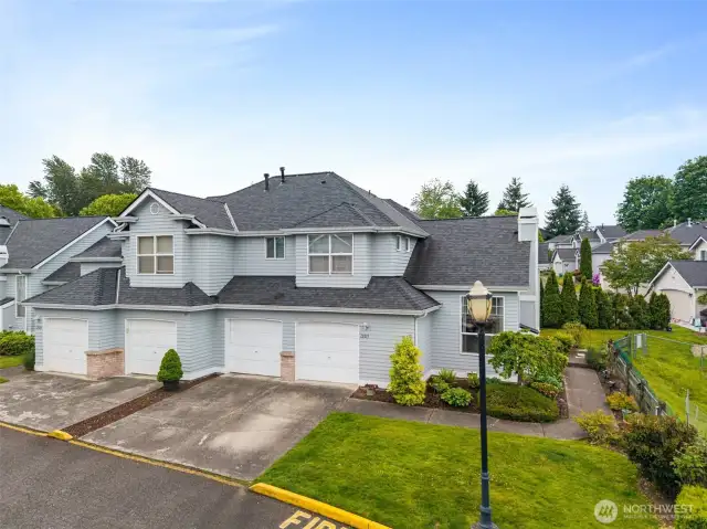 Your unit has an attached 2-car garage, plus 2 driveway spaces for your guests.  This is THE BEST unit in the community.