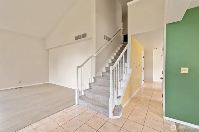 Carpet on the stairs only.