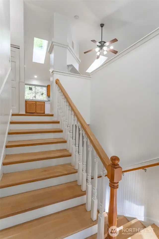 Stairway leading up to main level.