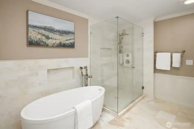 Nothing says luxury like marble tiles on the wall.