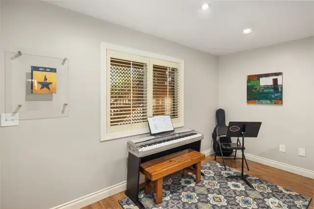 Tucked away, but not forgotten is this flex space. Makes a great music/yoga/work out studio, second office. Not shown is a large walk-in closet area and direct access to the yard. Need a full MIL suite - the lower level could be perfect