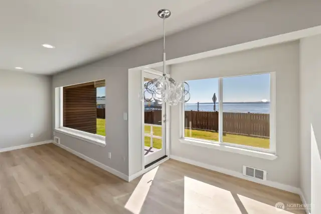 Water views from living/dining area