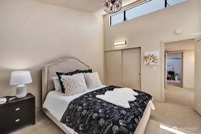 High windows with remote controlled blinds