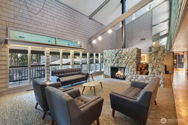 Clubhouse gathering area with fireplace