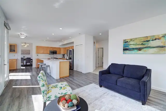 Kitchen and family room.