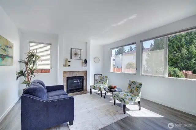 Family room with gas fireplace.