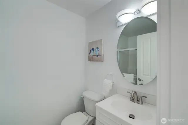 3/4 bath in hallway on main floor.