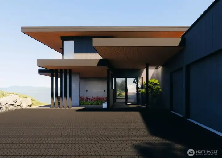 A rendering perspective of the approved home and its entrance.