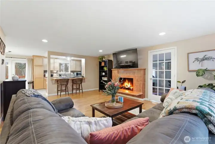 view from living room to kitchen