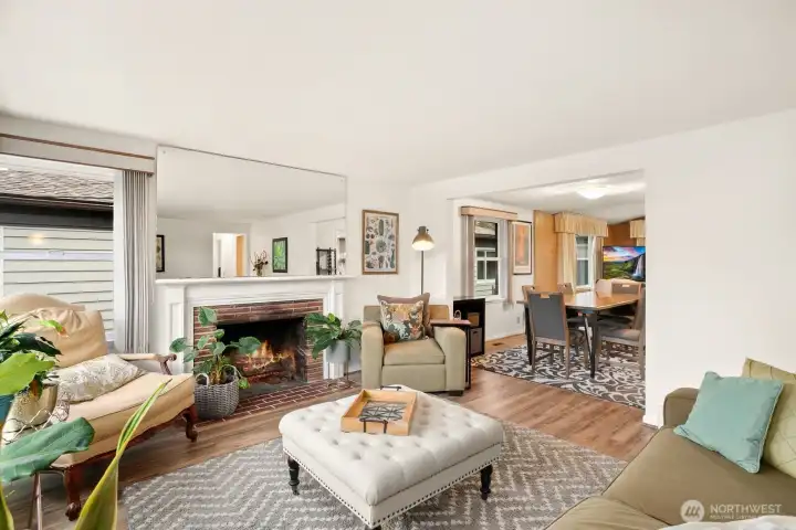 Living room w/ cozy fireplace.