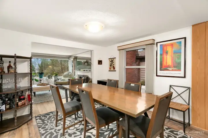 spacious dining room that flows into living room and media room.