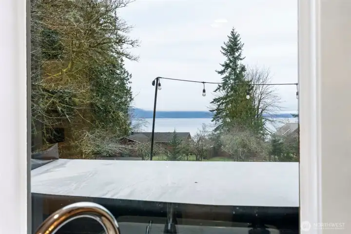 View from hot tub; Mountains covered by fog