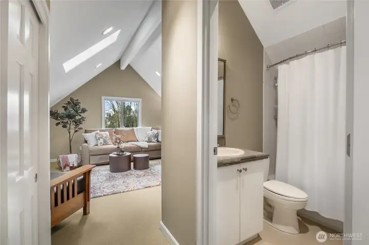 Bedroom 4 is above the garage with 2 closets, a full bath and a private staircase. This makes an ideal guest room.