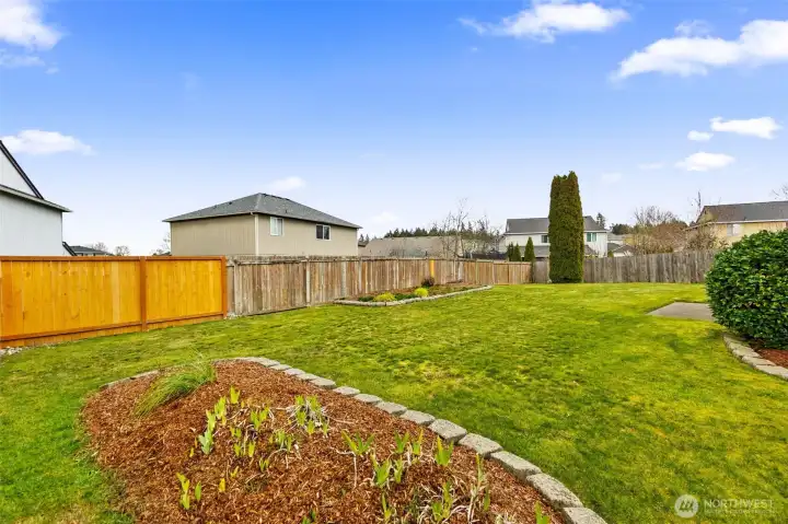 Exterior, Backyard flower garden bed