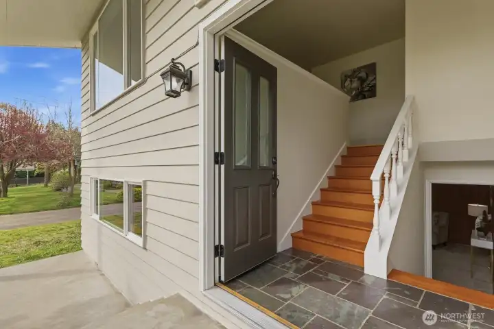 Inviting French door entry.