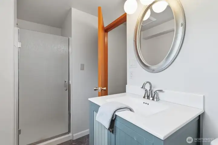 The lower level has a bathroom with shower.